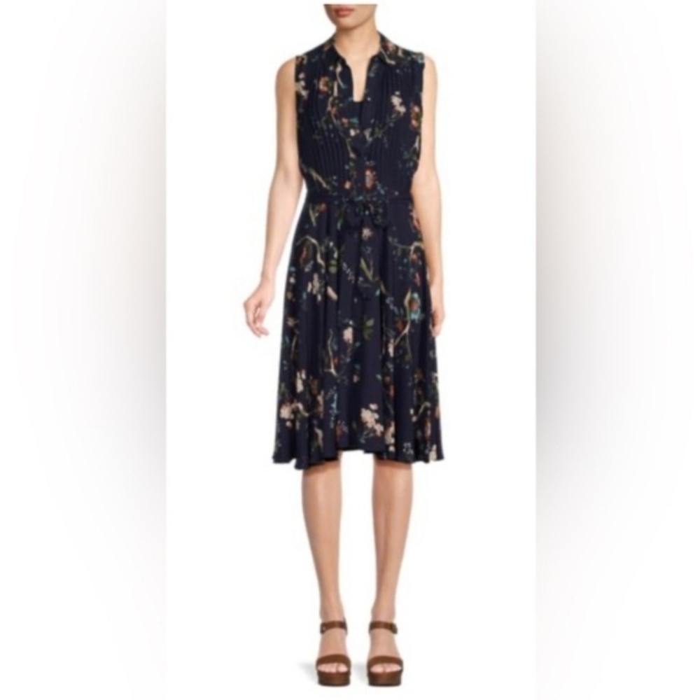 Nanette Lepore Women Midi Dress Floral botanical Floral print ruffle Navy blue 4
